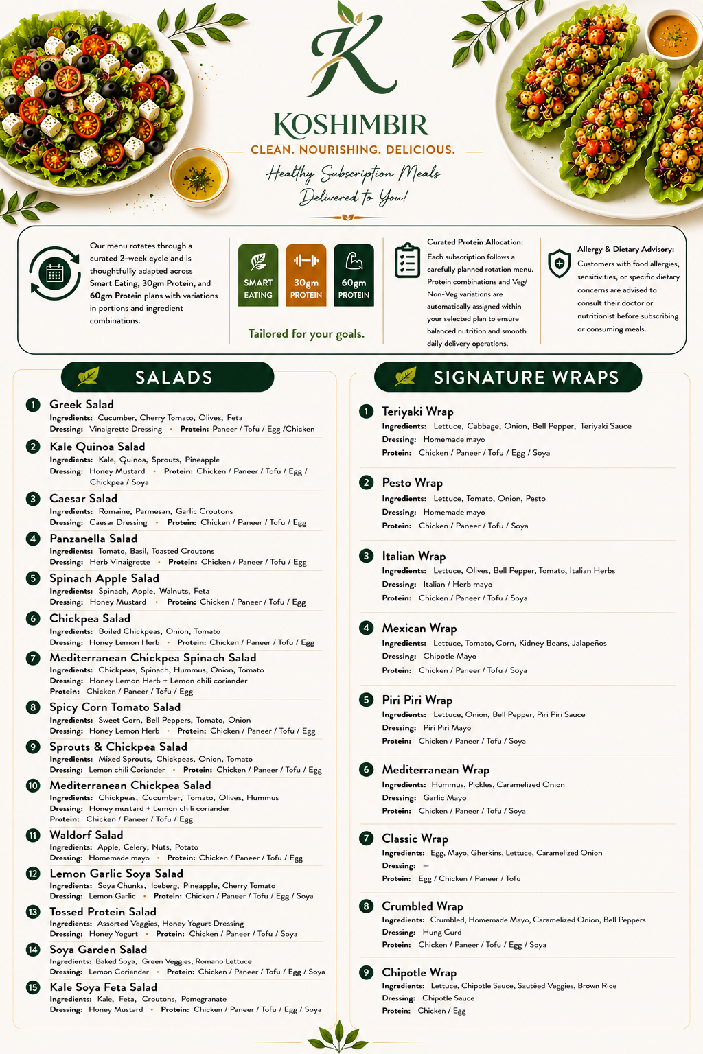 Koshimbir Menu — Bowls and Healthy Juices